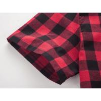 Camisa Chequera Roja Y Negra Para Hombre Verano 2024 Moda Casual Manga Corta Botón Central Cuello Enrollado Material Poliéster Algodón - details 4