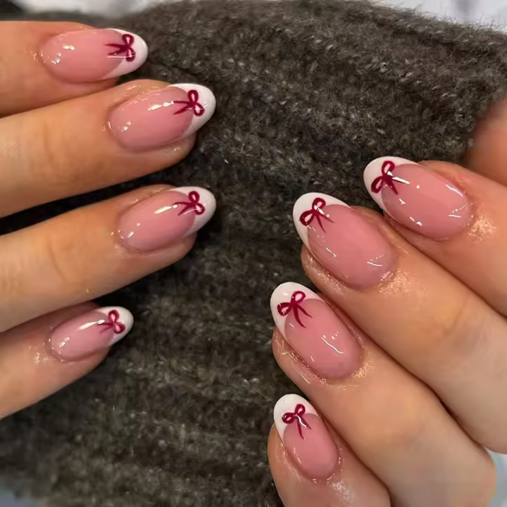 Wearable uñas cortas ovaladas lazo francés manicura minimalista uñas removibles chapa de uñas wearable acabados nuevos - 1