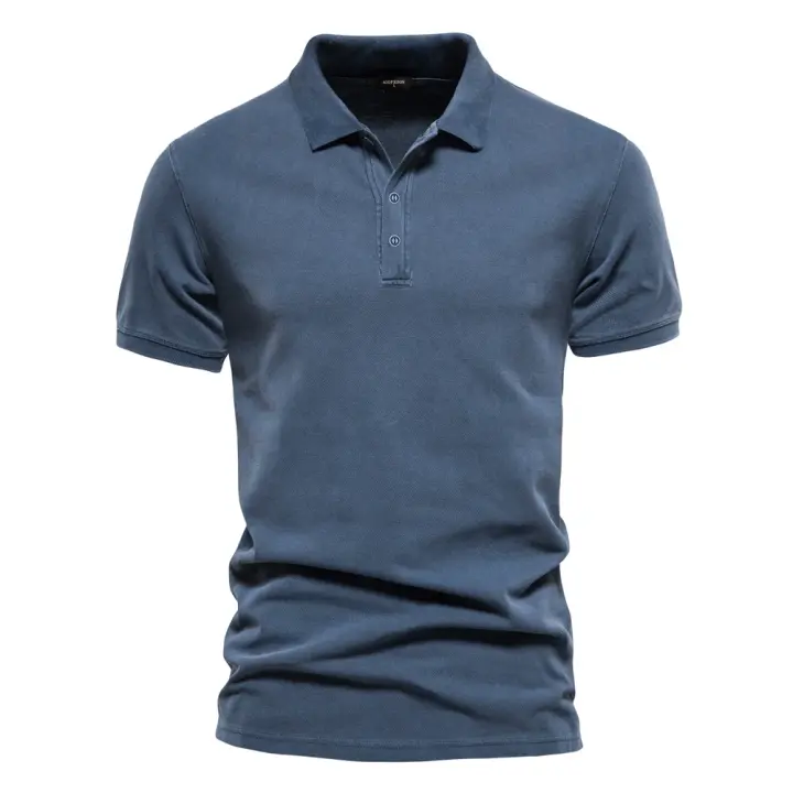 polos hombre manga corta ropa hombre 100% Algodón Color Sólido Polos para Hombre Pantalón Corto Casual Manga Turndown Camisas para Hombre Moda Streetwear Polos para Hombres - 1