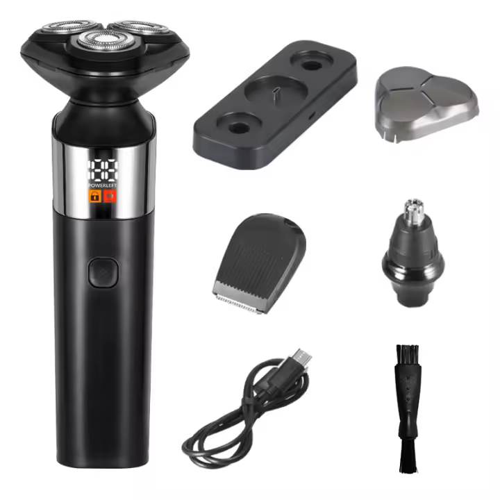 Nueva afeitadora eléctrica tres en uno Traje de hombre, dispositivo para el pelo de la nariz, cuchillo de patillas, pantalla digital inteligente, impermeable para todo el cuerpo, regalo para novio y ancianos - 1