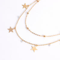 Cadena de clavícula de doble capa para mujer, collar con colgante de estrella de cinco puntas, collar de estilo metálico versátil - details 9