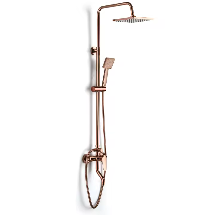 Juego de grifo de ducha de baño de oro rosa, cabezal de lluvia, mezclador de ducha, accesorio de pared - 1