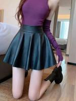 Minifalda corta elástica multiusos para mujer, faldas de piel sintética, cintura alta para patinadora, trabajo, club nocturno - details 1