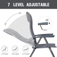 Silla de Jardín Plegable de Aluminio 150kg con Respaldo 7 Posiciones Alto Ajustable con Reposabrazos Reposacabezas Acolchado (2 Piezas, Gris) - details 5
