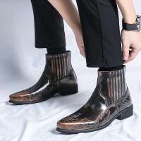 Zapatos de tacón alto puntiagudos informales Chelsea para hombre, vestido, botines de cuero, para hombre - details 8