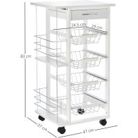 Carrito de Cocina con Ruedas Carro Multiusos con Cajón 4 Cestas Extraíbles de Metal y Bastidores Laterales 47x37x83 cm Blanco - details 4