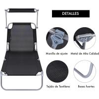 2 Tumbonas Playa Reclinables con Sombrilla Ajustable |   Plegables y Portátiles |   para Jardín, Terraza, Piscina o Camping |   Aluminio Ligero y Tela Transpirable Resistente Exterior - details 2