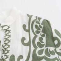 TRAFZA-minivestido plisado con cuello de pico para mujer, vestidos holgados de manga larga con cordones, estampado informal, Estilo Vintage, Verano - details 11