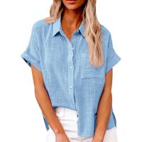 Camisa Simple y a la Moda para Mujer Algodón y Lino Informales, Clásicas con Manga Corta y Borlas - details 5