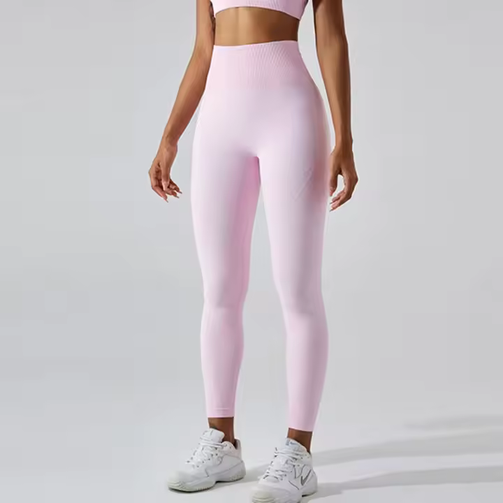 Pantalones deportivos ajustados de secado rápido para mujer, pantalones de Yoga ajustados, pantalones de Yoga de punto sin costuras, pantalones de chándal transpirables antitratamiento para gimnasio y Fitness - 1