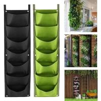 7 bolsas verticales, colgante de pared de tela de fieltro, ETA de jardín al aire libre, contenedor para plantar flores y verduras - details 0