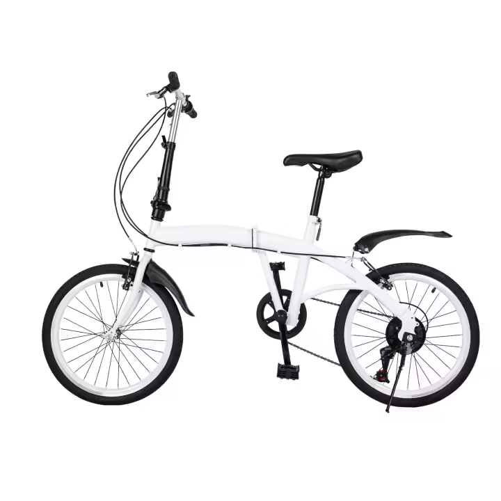 Bicicleta plegable de 20 pulgadas para adultos, 7 velocidades, color blanco,doble freno en V, altura ajustable - 1