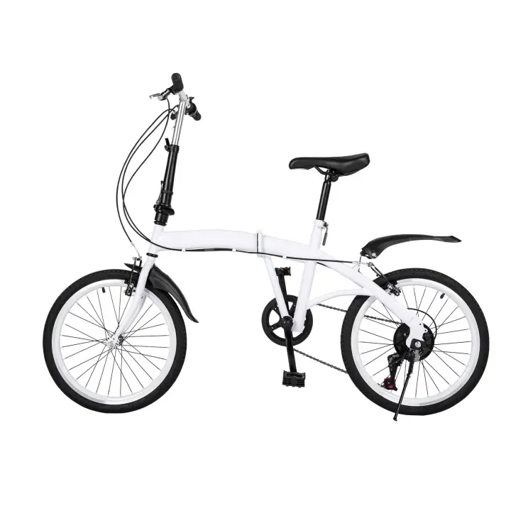 Bicicleta plegable de 20 pulgadas para adultos, 7 velocidades, color blanco,doble freno en V, altura ajustable - 1