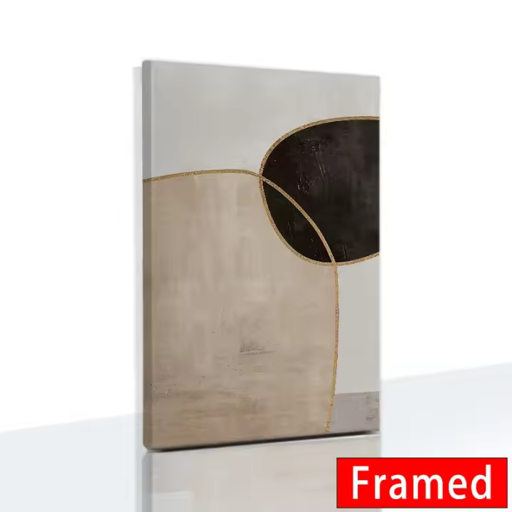 Cuadro Abstracto en Lienzo de Negro y Oro con Marco de Estilo Nórdico para Decoración de Hogar Arte de Pared Moderno para Sala de Estar - 1