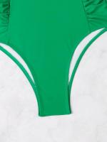 Traje de baño de una pieza para mujer, bañador Sexy con escote en V profundo, Color sólido, multicolor, ajustado, 2024 - details 12