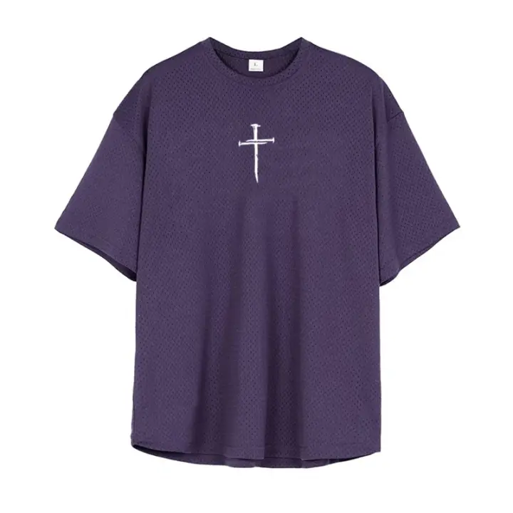 Camiseta holgada de media manga para hombre, ropa deportiva informal para gimnasio, culturismo, Fitness, malla de secado rápido, Verano - 1