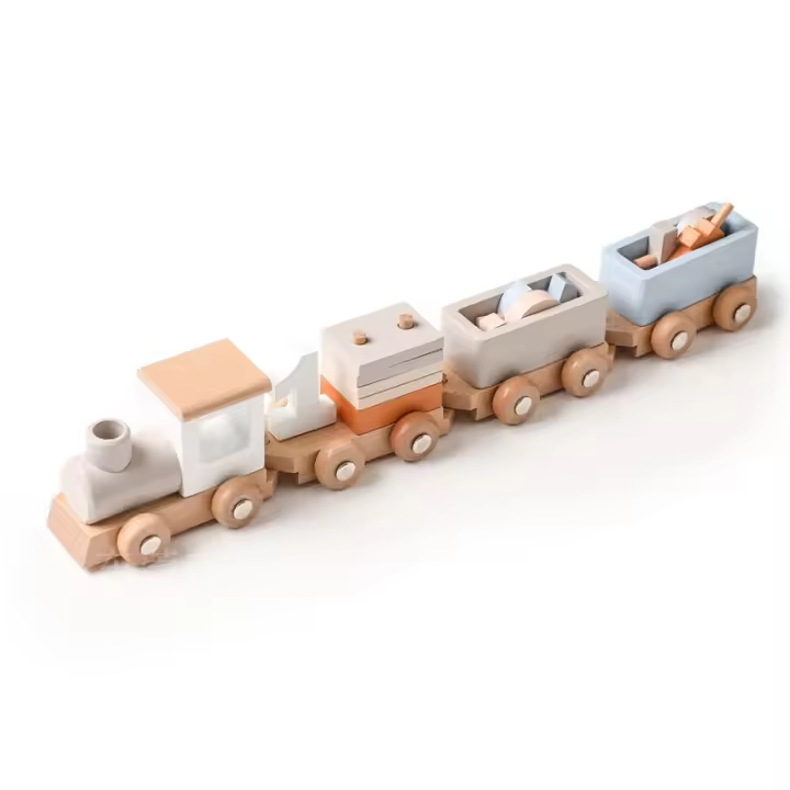 Tren de juguete de madera para niños, tren pequeño de bricolaje, regalo creativo de decoración de fotos de cumpleaños - 1