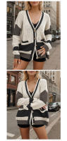 Cárdigan informal suelto de manga larga para mujer, suéter con frente abierto y bloques de color sólido, cubierta de punto ligera, chaqueta en capas para primavera y otoño - details 5