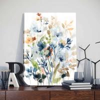 Pintura de Acuarela en Lienzo con Hojas Florales Azul Marcos JUBEER para Decoración del Hogar y Dormitorio Arte de Pared en Estilo de Mercado - details 2