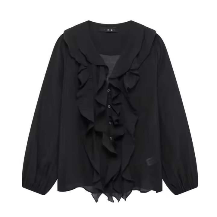 Blusa Elegante Informal para Mujer OUWU Blusa de Escalón con Cuello en V y Mangas Largas con Botones Nueva Moda para Primavera y Verano 2025 - 1