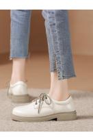 Nuevo otoño cabeza redonda de cuero suave con cordones zapatos individuales de suela plana blanco versátil británico pequeño zapatos de cuero - details 5