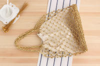 Instagram-Bolso de mano tejido con hierba para mujer, bolsa de playa con gancho de mano de hilo dorado y plateado sólido, a la moda, nuevo - details 8