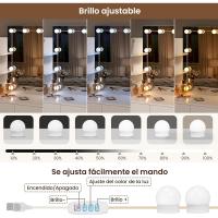 Mueble Tocador Moderno Blanco Espejo con Luz Regulable Mesa de Maquillaje con Taburete de Altura Ajustable 108x40 cm Diseño de Cajones y Estantes - details 2