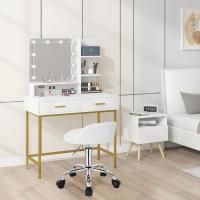 Silla de Oficina de Cuero Sintético Silla de Escritorio sin Brazos Taburete Giratorio para Sala de Masaje SPA Taburete de Tocador Blanco - details 1