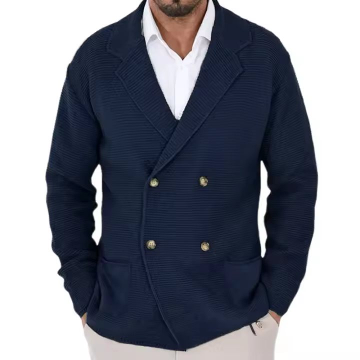 Suéter de punto de doble solapa delgada para hombres, chaqueta de traje, moda grande, otoño e invierno - 1