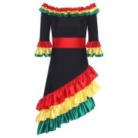 Vestido español flamenco tradicional mujer con volantes, manga larga, dobladillo inclinado, vestido baile Rumba para fiesta Rave - details 14