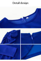 Vestidos de colores sólidos para mujer, temperamento elegante, ceñido a la cintura, faldas largas de cuello redondo - details 1