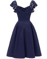 Vestido Retro para Mujer 2024 Cuello en V Sexy Encaje, Manga Corta con Volantes, Cintura Ajustada, Estilo de Fiesta de Swing - details 13