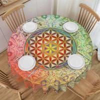 Mantel circular mandala, flor de loto de la vida, impermeable, resistente al aceite, 60 pulgadas, forma geométrica sagrada - details 48