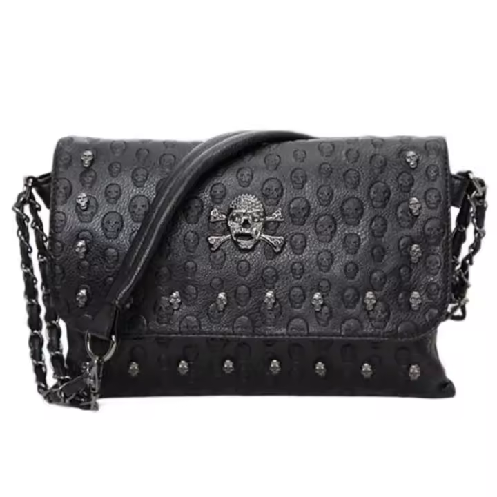 Bolso Cruzado De Cuero PU Negro Vintage Con Hebilla Y Estilo De Calavera Para Mujer Bolso De Hombro Moda Diseñador Bolsos - 1