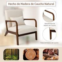 Silla Moderna de Madera, Butaca de Salon con Almohada Lumbar, Almohadillas de Fieltro Antideslizantes, Sillón de Lectura Tapizado en Tela, 79 x 65 x 77 cm (Beige) - details 2