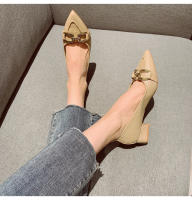 Zapatos de noche de tacón bajo, boca poco profunda, punta puntiaguda para un estilo otoñal con falda. - details 7