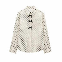 TRAFZA, camisas informales de otoño para mujer, blusa lisa de manga larga con cuello vuelto y lazo decorativo de un solo pecho, blusa de moda para mujer de 2 colores - details 2