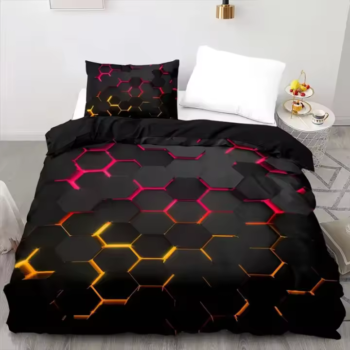 Juego de cama geométrico colorido con funda de almohada para cama individual doble, niños, adultos, tamaño Queen King, opciones disponibles - 1