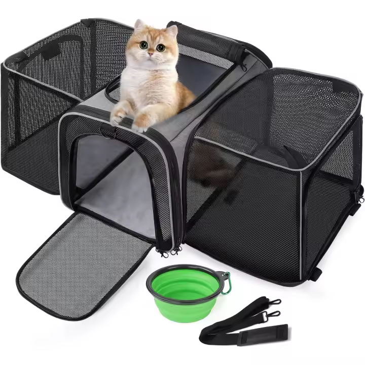 Pecute Transportin Gato Perro Pequeño Extensible ＜6kg, Bolsa Transporte Portátil y Plegable para Mascotas con Arnés de Seguridad Bolsa para Mascotas al Aire Libre - 1