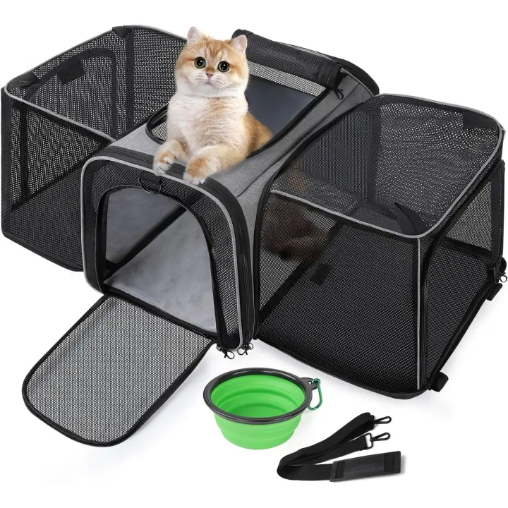 Pecute Transportin Gato Perro Pequeño Extensible ＜6kg, Bolsa Transporte Portátil y Plegable para Mascotas con Arnés de Seguridad Bolsa para Mascotas al Aire Libre - 1
