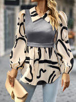 Blusa de manga larga de dos piezas para mujer, camisa de retazos de punto, Top de moda, otoño, 2024 - details 3