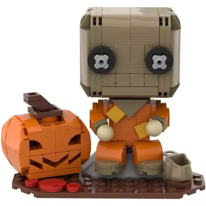 Juego de bloques de construcción de figuras de acción con cabeza de calabaza, mini juego de juguetes con cabeza de almacenamiento de calabaza de Halloween, truco o trato de terror, regalo creativo para amigos, 630 accesorios - 1