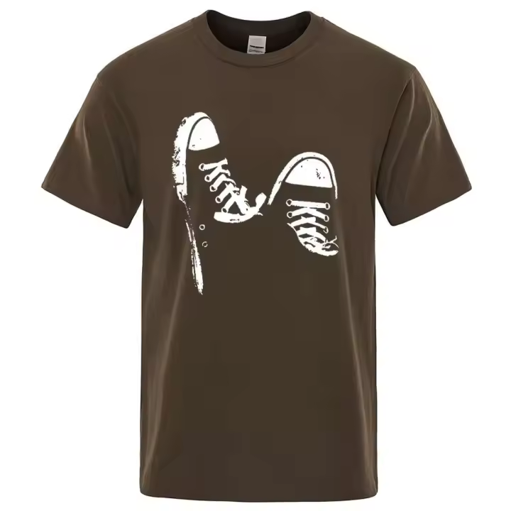Camiseta casual de manga corta para hombre, 100% algodón, zapatos de skate, fresco, verano, precio asequible - 1
