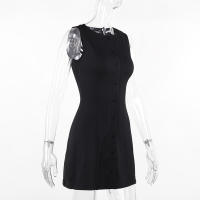 Vestido corto informal sin mangas para mujer, a la moda con botones minivestido, color rojo y negro, ropa elegante para verano, 2024 - details 11