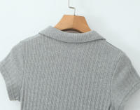 Vestido de tenis de punto americano nuevo de otoño para mujer, vestido corto de manga corta con cuello de solapa, mini vestido gris ajustado para mujer - details 9