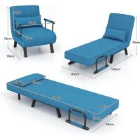 Sofá Cama Convertible Silla de Dormir Individual Tri-Fold con Respaldo Ajustable de 6 Posiciones, Cojín Desmontable y Asiento Tapizado Estructura Metálica Plegable (Azul) - details 2