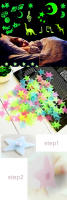 Juego de 54 Uds. De pegatinas luminosas 3D, estrellas, lunas, estilo dinosaurio cósmico, calcomanías de ambiente, pegatinas de luz en la oscuridad, muebles de techo y pared del dormitorio, decoraciones fluorescentes, bonito regalo para niños y niñas ZYF - details 0