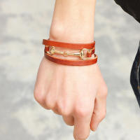 Brazalete de Aleación Tejido en 3 Huellas para Hombre Pulsera de Cuero Genuino con Diseño Moderno - details 0