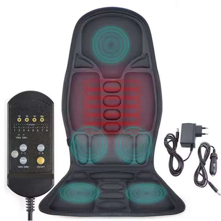 Cojín de asiento de masaje de 8 modos, silla masajeadora de cuello y espalda con calefacción para el hogar y el coche - 1