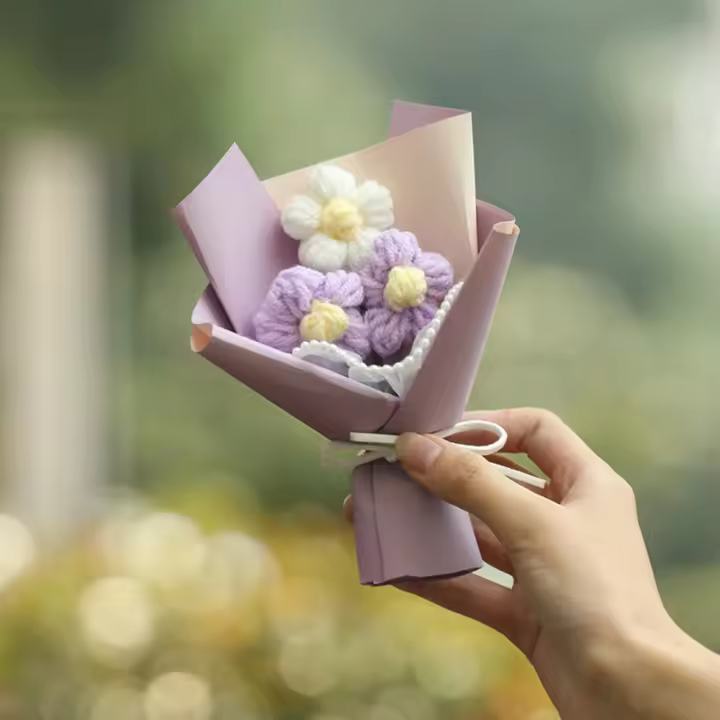 Flores de ganchillo tejidas a mano, decoración de tamaño Mini, regalo para amantes, Mini flor Artificial, tejido a mano ramo de flores, fiesta - 1